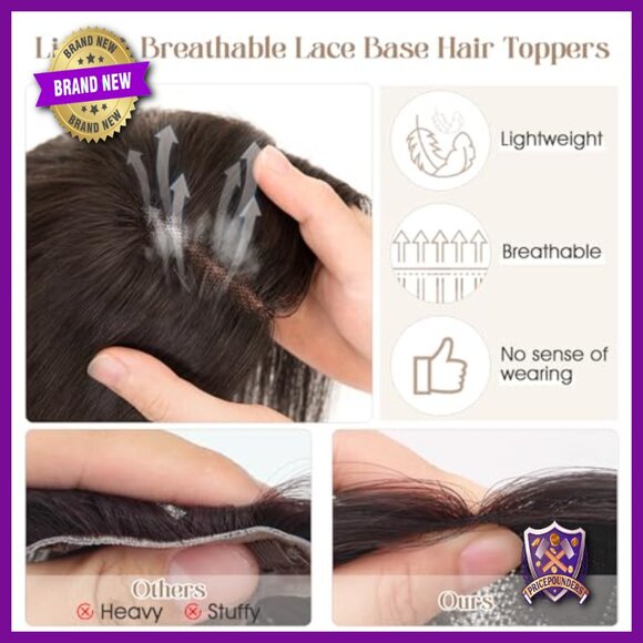 Human Hair Topper for Thinning Hair, 10 Inch, Clip-In, No Bangs, 150% Density main image 5